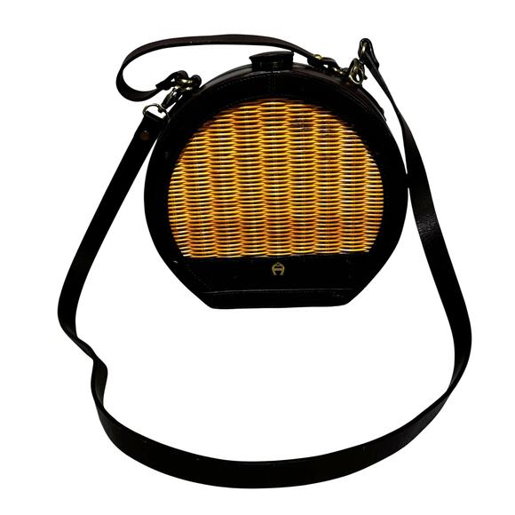 Etienne Aigner 2-way bag satchel crossbody wicker & leather summertime purse 70s - Picture 2 of 11